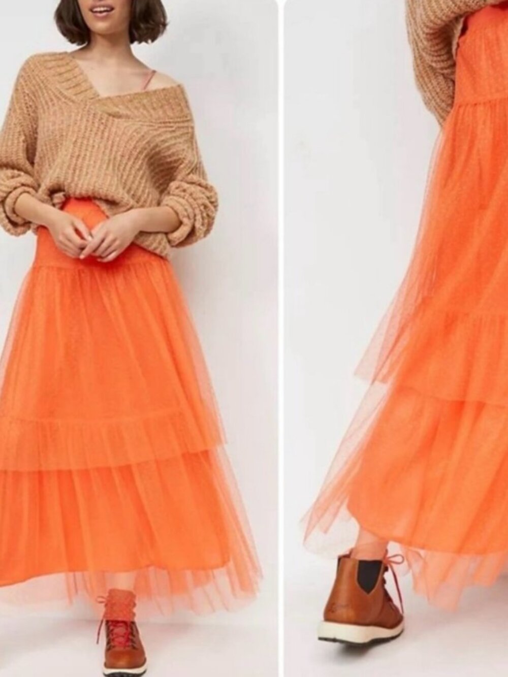 NWT Anthropologie Evelyn Orange Tulle Skirt Size Small Lined Tiers